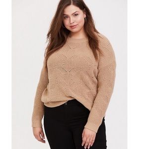 Dark taupe pointelle pullover sweater